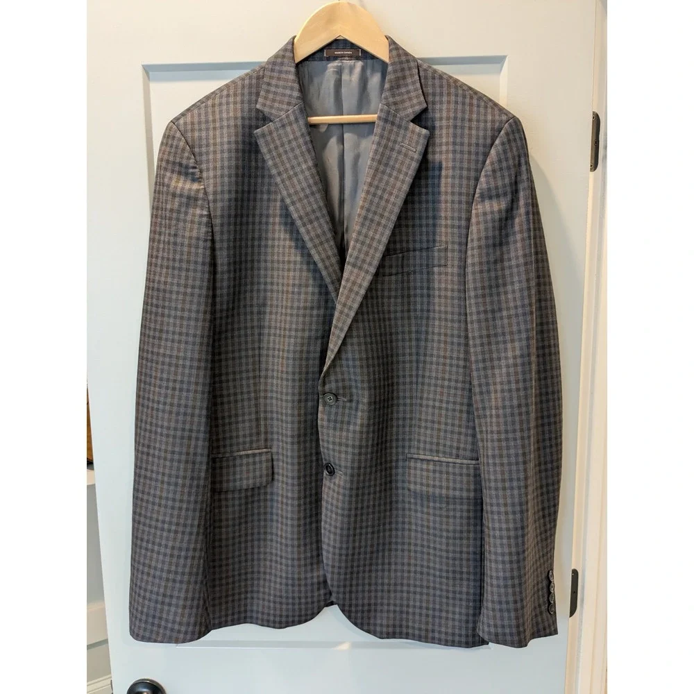 Peter Millar Mens Plaid Blazer Sport Coat Jacket 44T Navy Brown‎ Wool